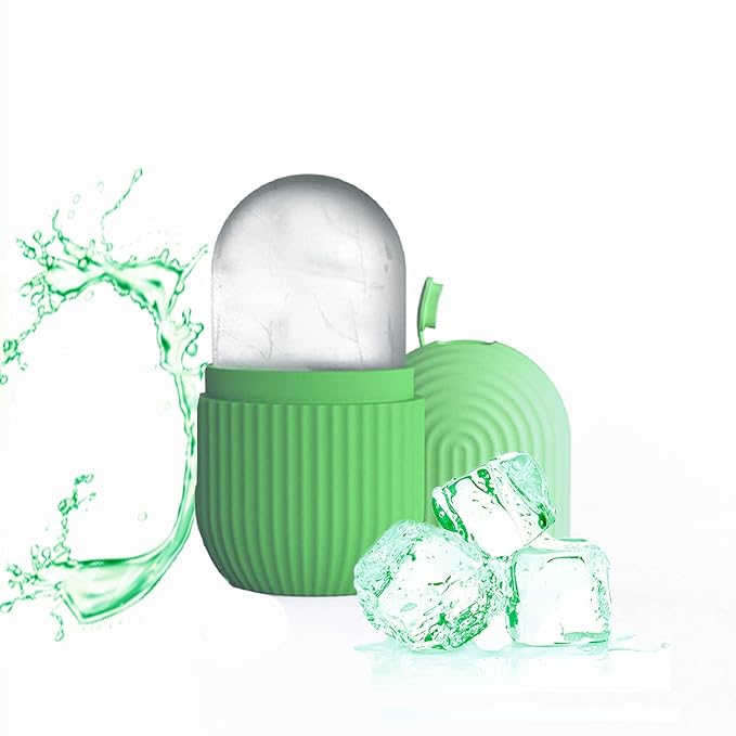 Ice Face Roller, Reusable Silicone Mold Face Massage Eye Facial Beauty Skin Care Tools Apply Ice for Shrink Pores Anti Wrinkle Reduce Puffiness Improve Skin Elasticity, Striped, Green