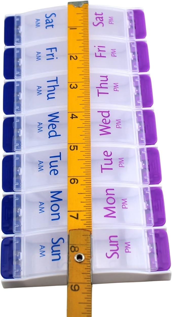 Jumbo 7 Day AM PM Pill Organizer – Weekly Medicine Box 2 Times Daily Vitamin Planner with Extra Large Compartments Easy Open Lids BPA Free