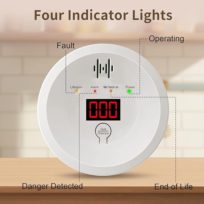 Carbon Monoxide Detectors 90dB Alarm, CO Detector Battery Powered(Not Include), 10-Year Lifespan Carbon Monoxide Alarm with LCD Display for Travel, Home, Kitchen, JA-997, 1 Pack