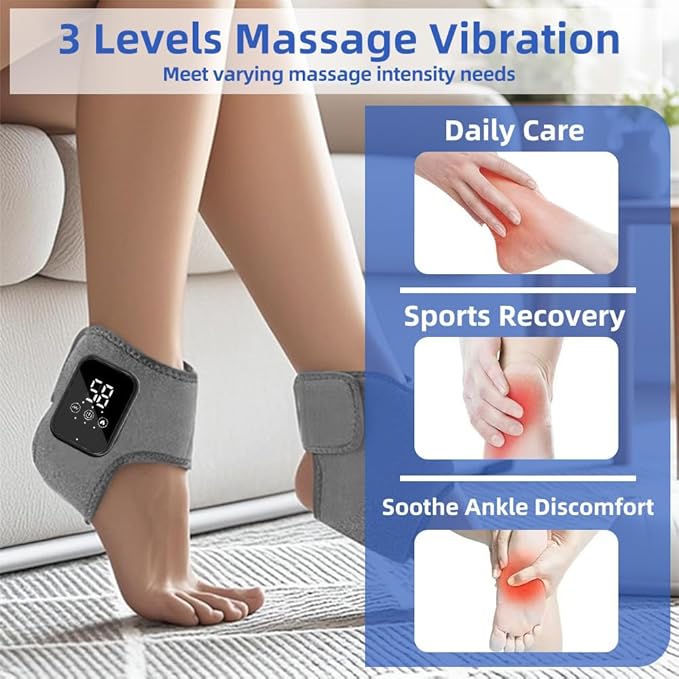 Foot Renew Ankle Massager with Vibration and Heat - Cordless Rechargeable Ankle Heating Pad for Pain Relief, Plantar Fasciitis & Achilles Tendonitis. Adjustable Wrap for Circulation Boost. (GRAY-2pcs)