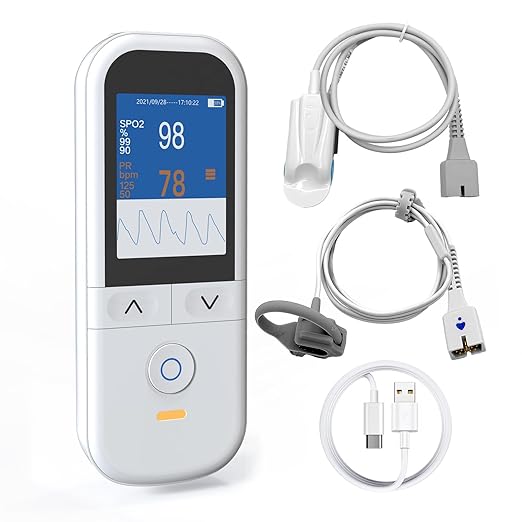 Handheld Pulse Oximeter for Baby and Adults, Fast SpO2 Reading Oximeters Accurate Infants Oxygen Saturation Monitor with Alarm Toddler Adjustable Rechargeable Continuous Monitoring Overnight for Family