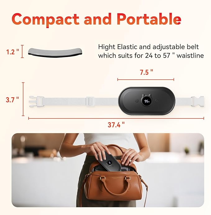 Portable Heating Pad for Period Cramps Relief Vibrating Menstrual Heating Belt for Women, Fast Heat with 7 Heat Levels and 7 Modes for Menstrual, Pain Relief for Back & Stomach-Black