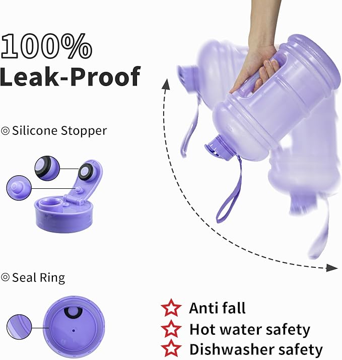 TOOFEEL 1 Gallon Water Bottle - 128 oz Water Bottle with Flip Lid - Gallon Water Bottle with Handle,BPA Free gallon Water jug with Measurements Marked - Transparent Violet