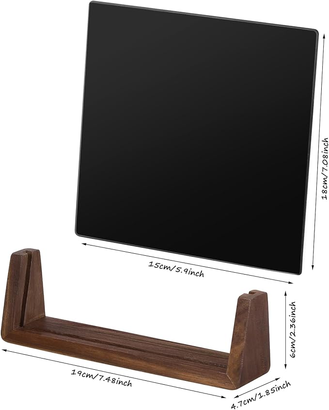 Desktop Glass Whiteboard with Walnut Wood Base,Small Dry Erase Board, Black Writing Note Pad, Desk White Board,Glassboard for Tabletop Display(Walnut Base,Glass)