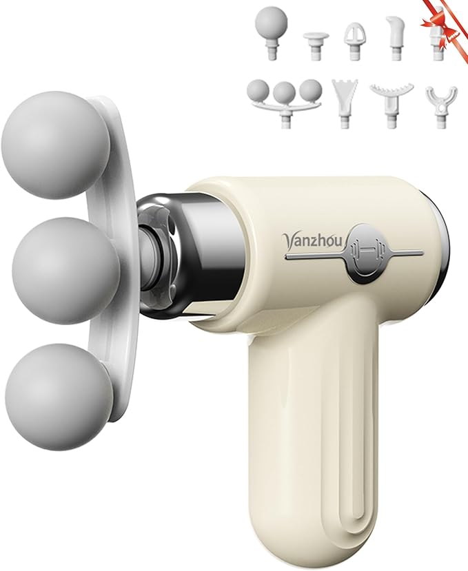 Mini Massage Gun Deep Tissue, Portable Handheld Massage Gun for Muscle Recovery, Quiet Percussion Massager with 9 Heads, Lightweight USB-C Rechargeable Massage Gun for Travel, Gym & Office