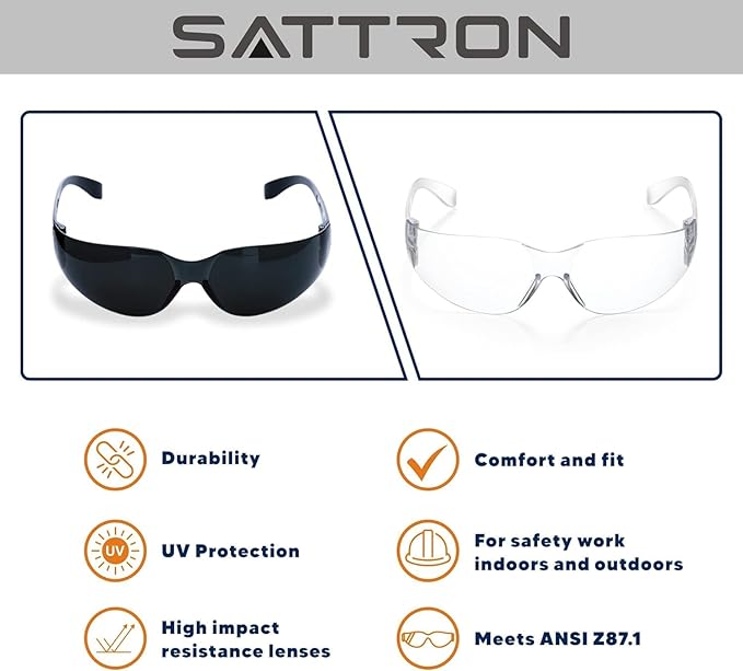 3 Pack of Tinted Safety Glasses, Scratch & Impact Resistant Protective Eyewear, Dark Lenses for UV Protection