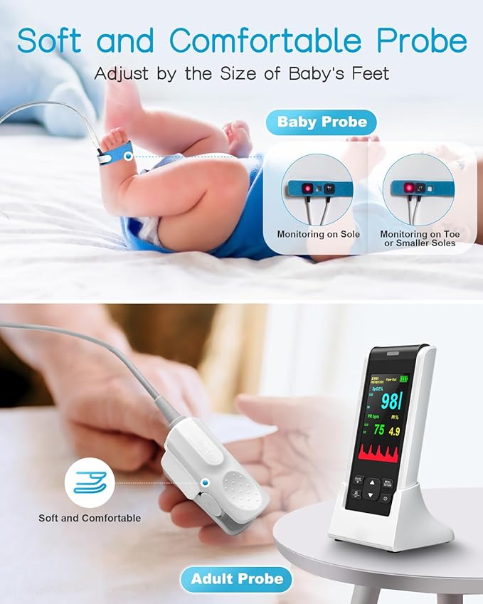 Handheld Pulse Oximeter for Baby&Adult,Infant Pulse Oximeter Fingertip Rechargeable with Continuous Monitor&Alarm, Infant Oxygen Monitor Fingertip