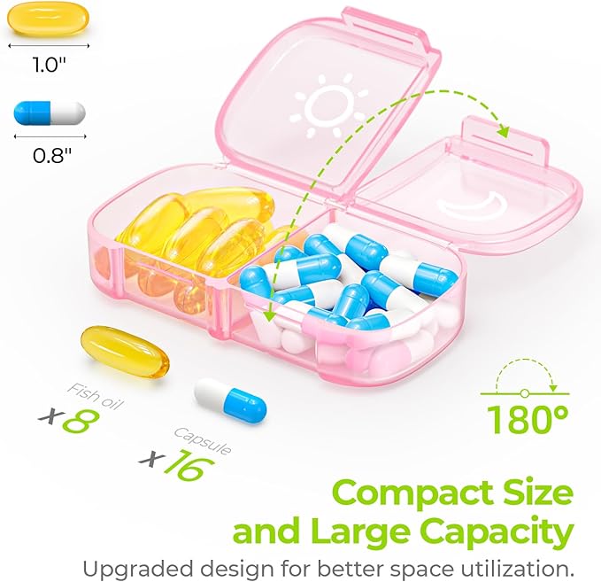 AUVON XL Weekly Pill Organizer 2 Times a Day, Pill Box 7 Day with One-Side Large Openings for Easy to Use, Sakura Pink AM PM Pill Case for Medication, Vitamins, Fish Oils, Supplements