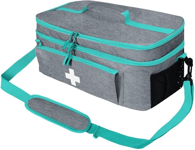 Boczif First Aid Kit, First Aid Storage Carry Bag, Pill Bottle Organizer for Emergency Trauma Medical Kits Supplies Waterproof, Ideal for Home, Travel, Outdoor, Camping (Grey with shoulder strap)