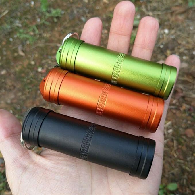 TopHomer Keychain Pill Holder Portable Mini Aluminium Alloy Pill Organizer Case Cylinder Daily Pill Organizer for Hiking, Fishing, Camping, Hunting, Outdoor(Orange)