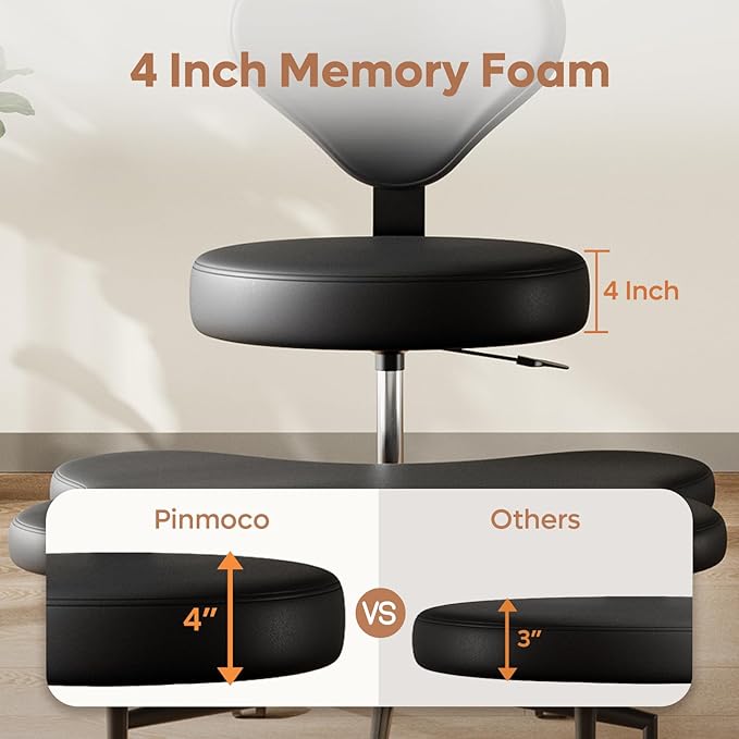 Ergonomic Cross Legged Chair, 360° Swivel Meditation Chair with Wheels, Height Adjustable Seat for ADHD, Strong Lumbar Support, Chic Home Office Furniture, PU Leather, Black