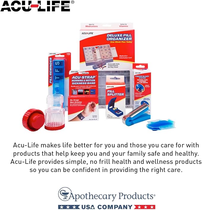 Acu-Life Daily Travel Pill Case, Medicine Planner, Vitamin Organizer Box, Portable Round Pill Box, Color May Vary, BPA Free