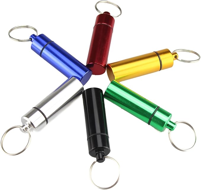3 Size Waterproof Aluminum Pill Box Case Capsule Bottle Cache Drug Holder Keychain Container Colorful 6pcs, /L