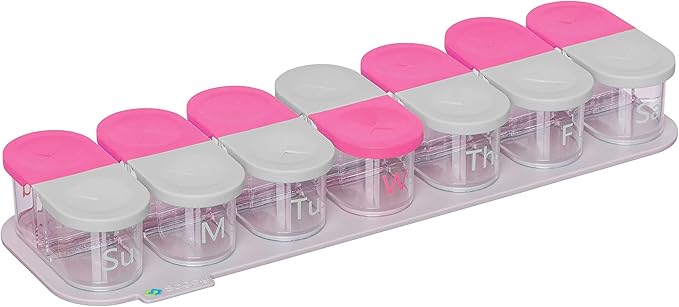 Sagely Smart XL Weekly Pill Organizer AM/PM - Medicine Storage Organizer with Reminder Alarm App (Large Enough to Fit Fish Oil, Cod Liver Oil, Vitamin D Supplements & Vitamins) (Pink/Gray)