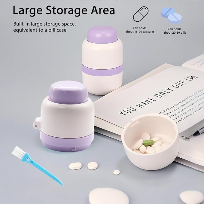 1/4 Pill Cutter with Storage, Professional 1/2 Pill Splitter for Small or Large Pills, Precise & Easy Stainless Steel Blade(Purple)