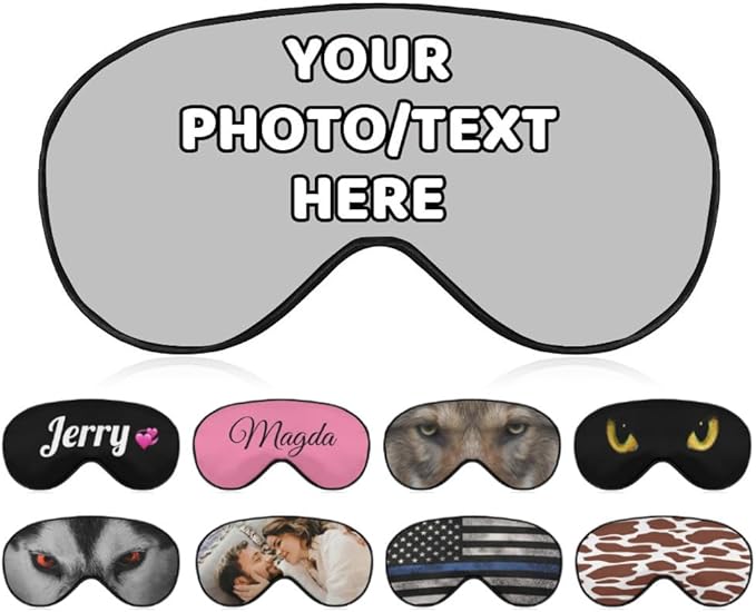 AMAPARK Customized Funny Sleep Mask Personalized with Photo Text Logo Sleeping Masks, Custom Gift for Her Him Men Women, Silver