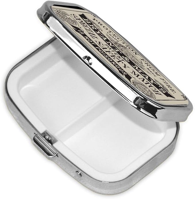Metal 2 Compartment Pill Organizer Travel Friendly Portable Compact Pill Box Cute Pill Case,for Pocket Wallets Daily Portable Medicine Vitamin Tablet Storage (Protection from Fire)