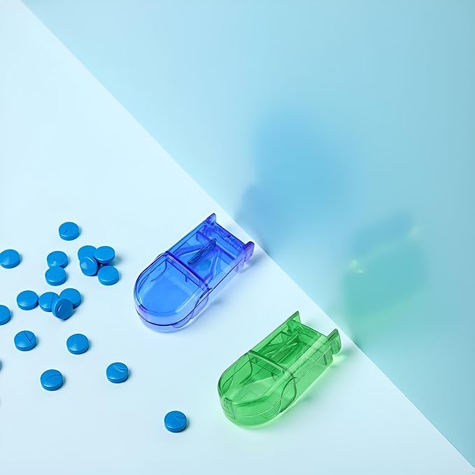 2pcs Green and Blue Cuts Pills for Small and Tiny Pills Tablet Splitter with Guard Pill Cutter and Crusher Cuts Pills for Cutting Small Pills or Medicine Organizer Medication Aids