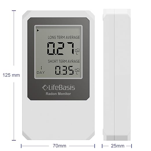Life Basis Radon Detector for Home Basement, Radon Tester with Long and Short Term Radon Monitoring 0-500 pCi/L Range Battery Operated (Battery Included)- White