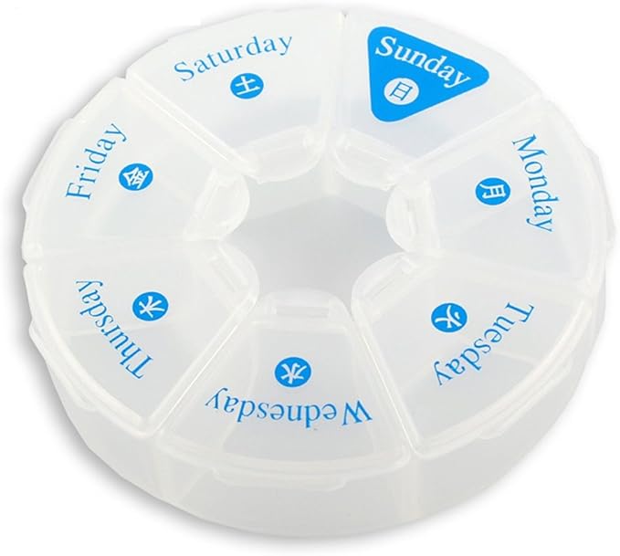 Arbor Home MXY Round 7 Days Pill Box Organizer for Medicine Travel White Case Weekly Holder