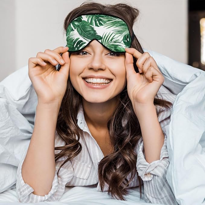 Tropical Palm Leaves Sleep Mask Eye Mask Green Jungle Leaves Floral Sleep Mask Light Blocking Adjustable Smooth Soft Eye Masks for Women Deep Rest Travel