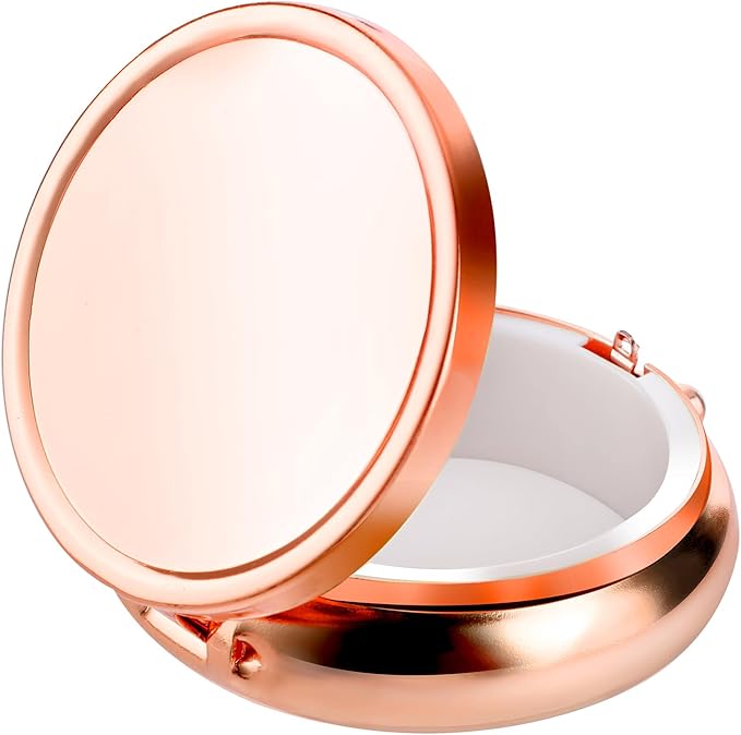 Pill Box Cute Small Pill Box for Purse & Pocket Medicine Organizer Travel Pillbox Waterproof Pill Case Metal Pill Container Holder for Vitamins, Fish Oil, Supplements (Rosegold)