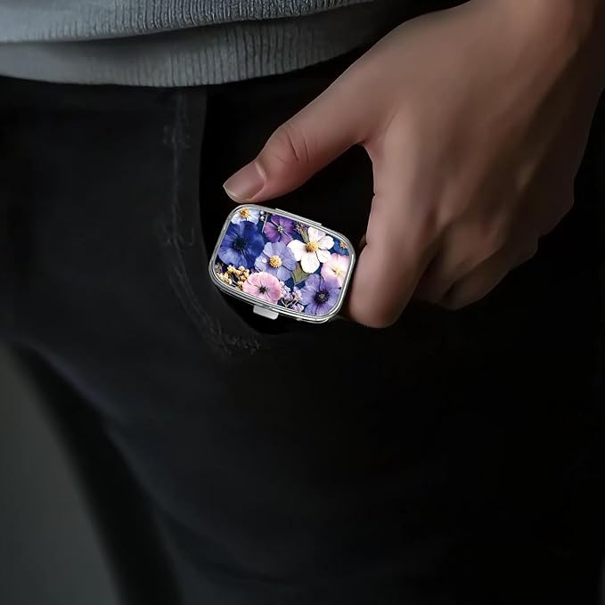 Pill Box-2 Compartment Small Pill Case Portable for Pocket & Purse Single Pill Carrier Pill Container to Hold Vitamins Medication Fish Oil and Supplements BPA-Free