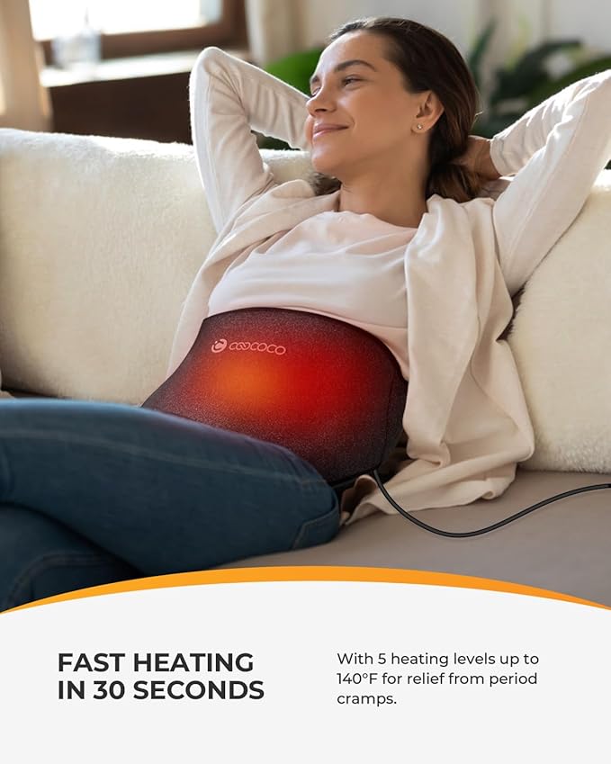 CooCoCo 2-in-1 Heating Pad & Ice Packs for Back Pain Relief, FSA Wearable Heated Pad for Period Cramps, Reusable Lower Back Gel Cold Pack for Sciatica Pain, 5 Heating Levels