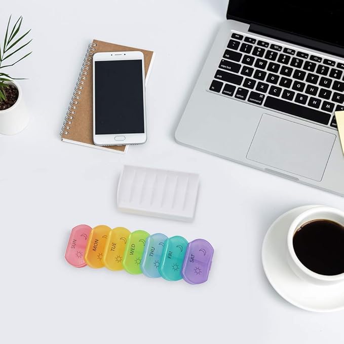 HRX Package Little Daily Pill Box Case AM PM for 7 Day, Small Pocket Purse Pills Holder, Cute Drug Organizer Container 2 Times a Day