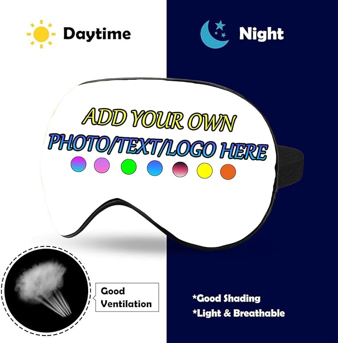 Personalized Eye Mask, Custom Eyeshade Blindfold Add Your Design Image Text Customized Eye Cover with Adjustable Strap for Sleeping Travel Work Naps Blocks Light, White