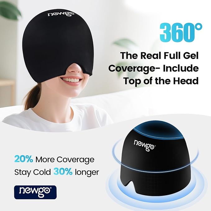 NEWGO Migraine Relief Cap Headaches Ice Cap with Top Coverage, Hot and Cold Therapy, Migraine Headache Relief Cap for Tension, Stress & Hangover