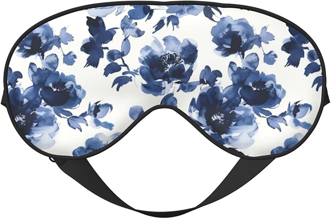 Watercolor Blue Floral Sleep Mask Eye Mask with Adjustable Strap Eye Sleep Shade Cover Blocks Light for Women Men Airplane Travel Nap