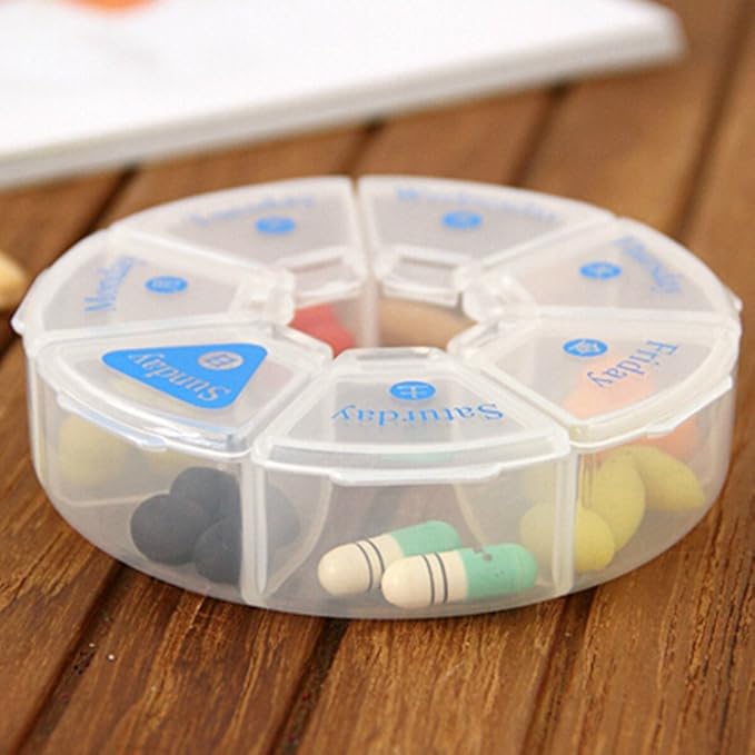 Arbor Home MXY Round 7 Days Pill Box Organizer for Medicine Travel White Case Weekly Holder