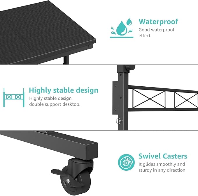 Small Portable Rolling Standing Desk - 32 Inch Adjustable Height Mobile Teacher Podium on Wheels for Classroom, Stand Up Desks for Treadmill Walking Pad, Couch Sofa Side Laptop Table, Black