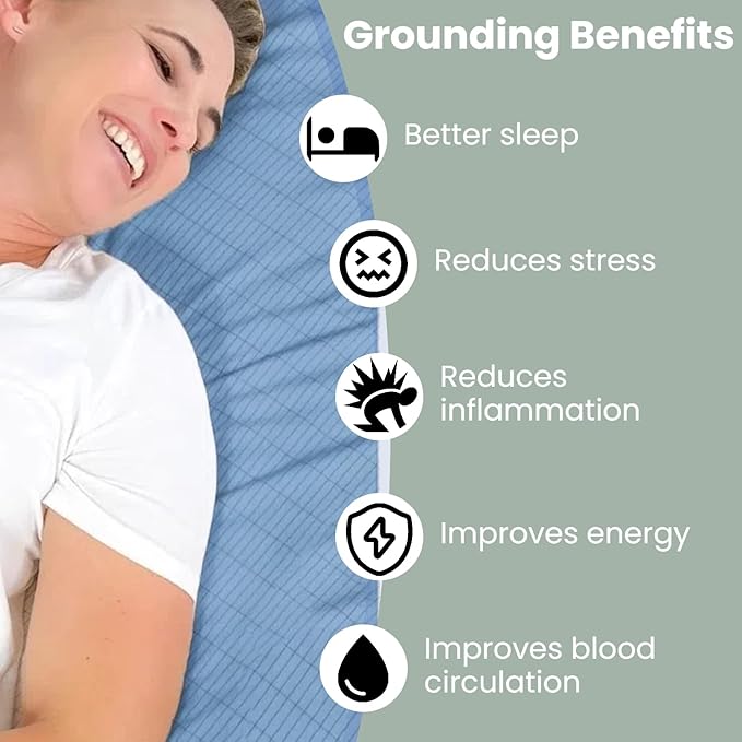 GLUYOHEY Grounding Flat Sheet Full Size (81"x96") Conductive Silver Fiber Earthing Bed Sheets with Grounded Cord Reconnect with Earth’s Energy for Better Sleep and Enhanced Wellness, Light Blue