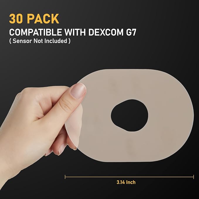 30Pcs Dexcom G7 Adhesive Patches 100% Waterproof, Hypoallergenic Pre-Cut CGM Sensor Patches, Breathable Glucose Monitor Patch, 10+ Days Long Stay, Sensor is Not Included (Tan)