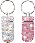 2 Pcs Pill Holder Keychain, Bling Aluminum Medicine Holder Pill Container Mini Size Waterproof and Light Weight Portable Pill Bottle Case (AB Color+Pink)