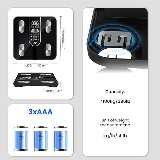 AXV Scale for Body Weight, 4-Electrode Smart Digital Bathroom Scale with BMI Body Fat Muscle Mass, Body Composition Scale, 7-in-1 Large VA Display, 22 Body Composition