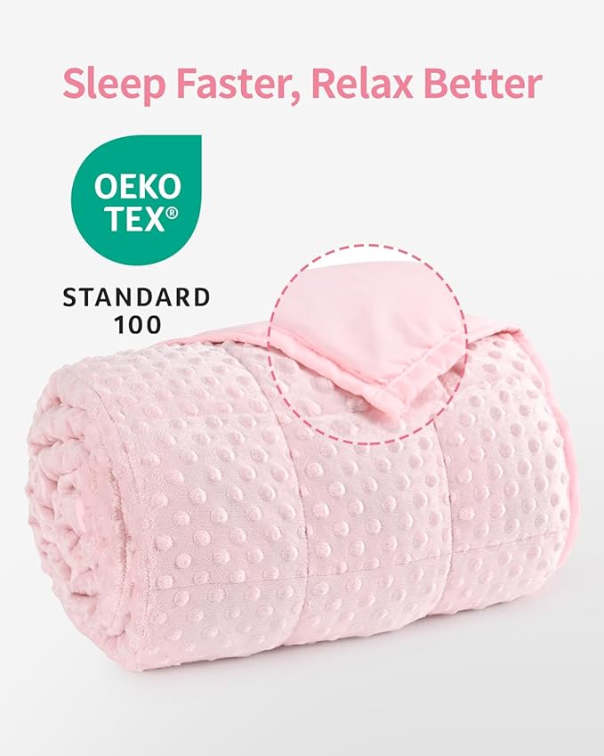 Mr. Sandman Weighted Blanket for Adults Queen, Minky Dots Heavy Blanket for Woman, Man Sleeping/Calm, Soft, Cozy and Cooling Weighted Throw Blankets, Machine Washable, 60 x 80in, 15 Pounds, Pink