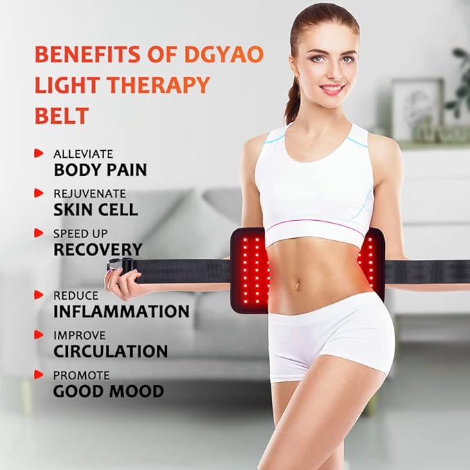 Red & Near Infrared Light Therapy Belt with Pulse Mode, Light Therapy Device for Body Pain Relief Wearable Therapy Light Wrap with Timer for Back Joint Muscle Pain