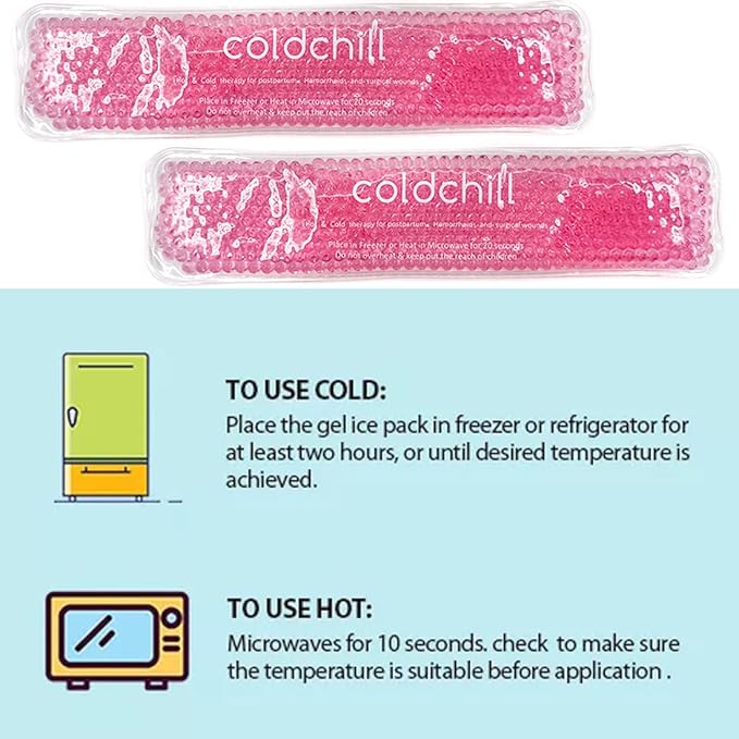 Reusable Perineal Ice Packs for Postpartum & Hemorrhoid Pain Relief, Hot & Cold Pack for Women After Pregnancy, 2 Ice Pack and 3 Cover. (Pink)