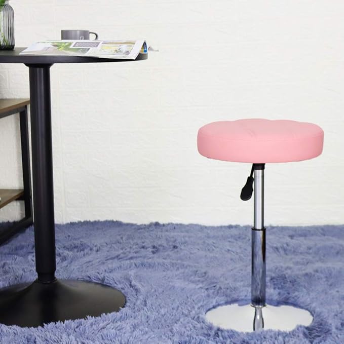 FURWOO Adjustable Pink Short Round Shop Stool, Padded Spa Stool, Ideal for Salon, Manicure, Small