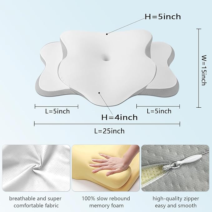 Cervical Neck Pillow for Sleeping | Ergonomic Pillow for Sleep Apnea, Neck Pain, and Snoring Relief | Contour Memory Foam with Ergonomic Support, White