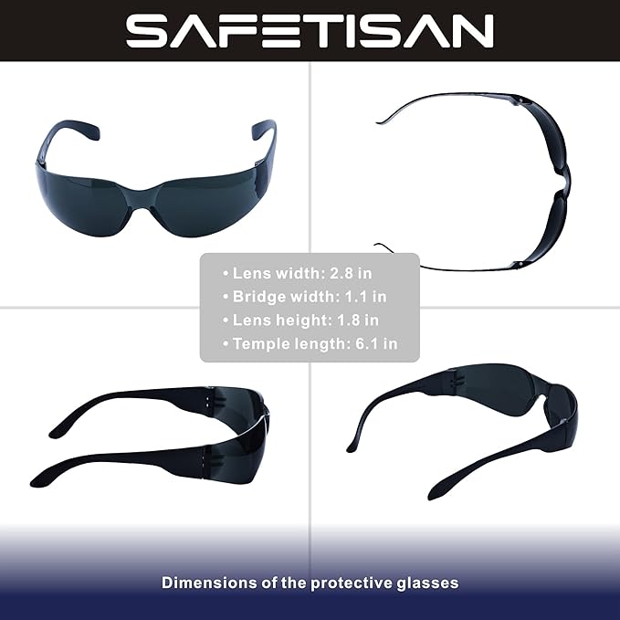 Tinted Safety Glasses Bulk, 48 Pack, Protective Dark Safety Sunglasses for UV Protection, Scratch & Impact Resistant Smoke Lenses Ideal for Construction, Outdoor Work and Shooting