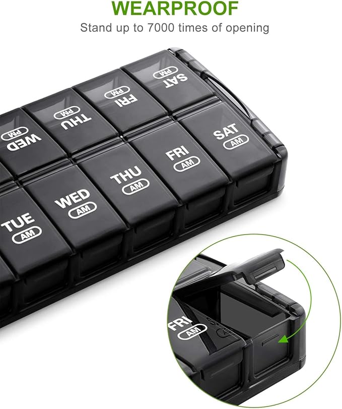 Sukuos Weekly Pill Organizer 7 Day 2 Times a Day, Quick Fill Daily Pill Box (AM PM), Extra Large Pill Cases for Vitamin/Fish Oil/Supplements, Arthritis Friendly, Easy to Clean