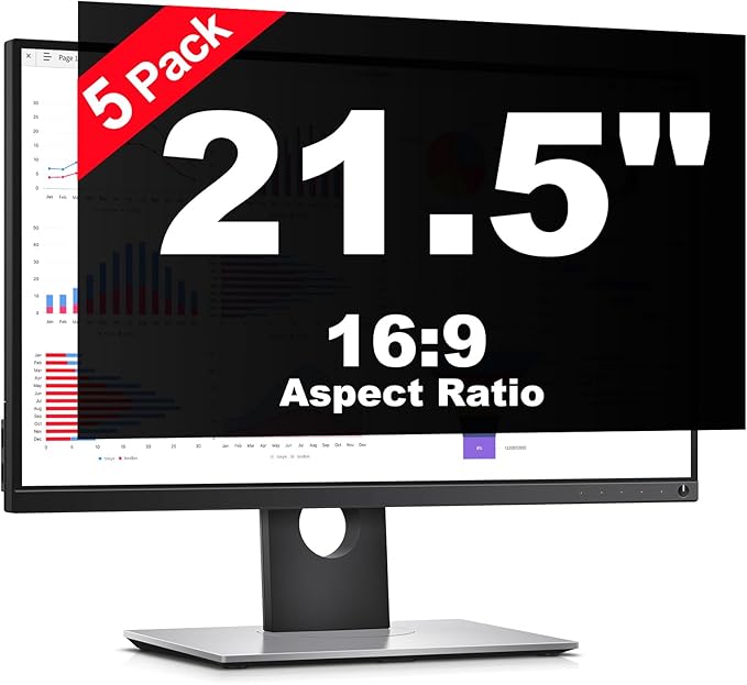 [5 Pack] 21.5 Inch Computer Privacy Screen Protector for 16:9 Widescreen Monitors-Anti-Glare & Blue Light Filter, Anti-Spy Film,Reduces Eye Strain (Fits Most Desktop Screens)