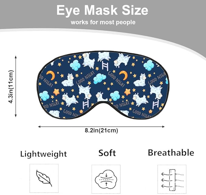Cute Sheep Sleep Eye Mask Good Night Moon Clouds Stars Silk Eye Mask Sleeping Soft Eye Shade Cover for Men Women Boy Girl Airplane Travel with Elastic Strap