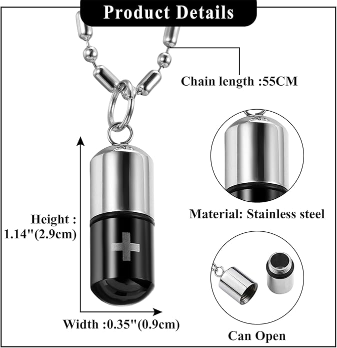 OIDEA Stainless Steel Pill Case Capsule Cross Medicine Keepsake Pendant Necklace Jewelry for Women and Men 22 inch Chain