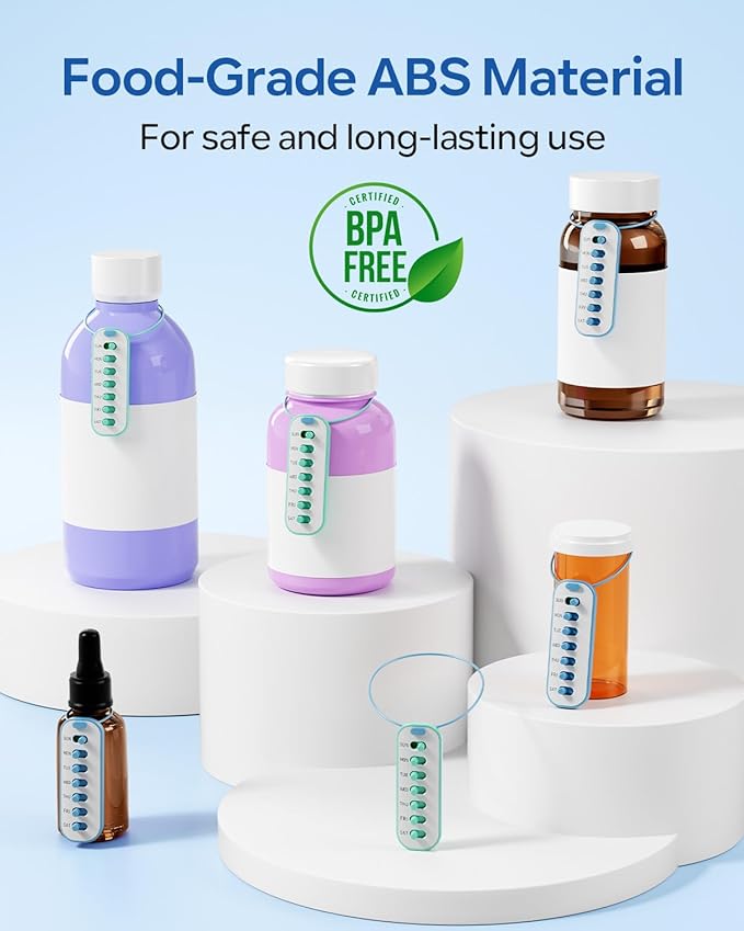 Betife 2-Pack Pill Reminder Tracker - Elastic Lanyard & 3M Stickers, Reusable Medication Reminder for Most Pill Bottles, Daily Habit Tracker for Seniors & Busy Adults