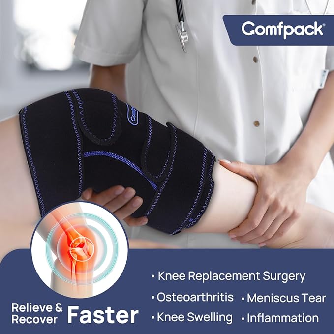 Compression Knee Ice Pack Wrap for Sports Injuries, Large Knee Brace with Ice Pack for Swelling and Recovery Support, Sprains, Meniscus Tear, Osteoarthritis, ACL